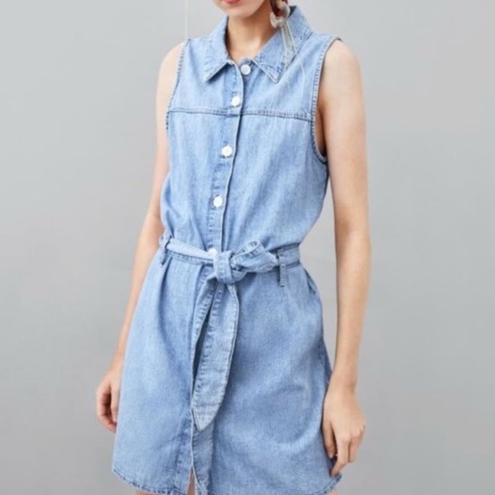 Zara Women's Light Wash Denim Button Front Belt Tie Dress NWT Size S? #1865